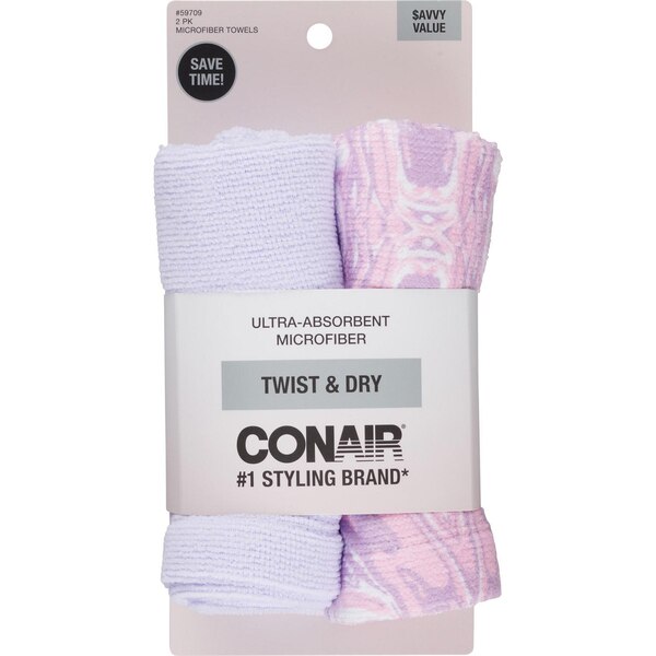 Conair Ultra-Absorbent Microfiber Towels, Multicolor, 2 CT