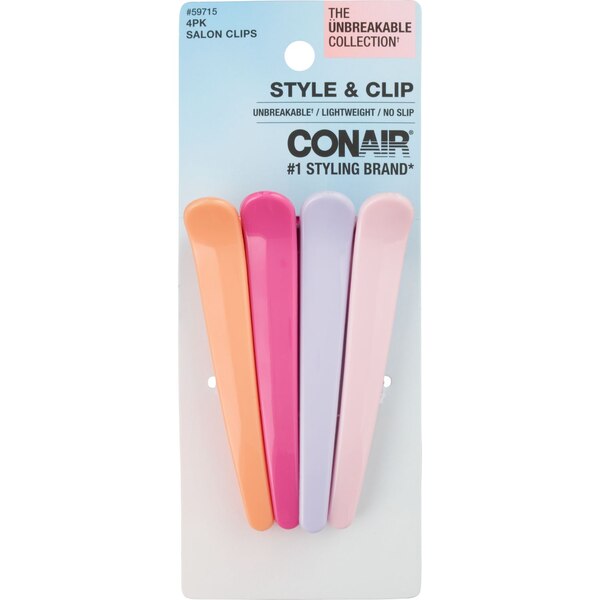 Conair Unbreakable Salon Clips, Assorted Colors, 4 CT