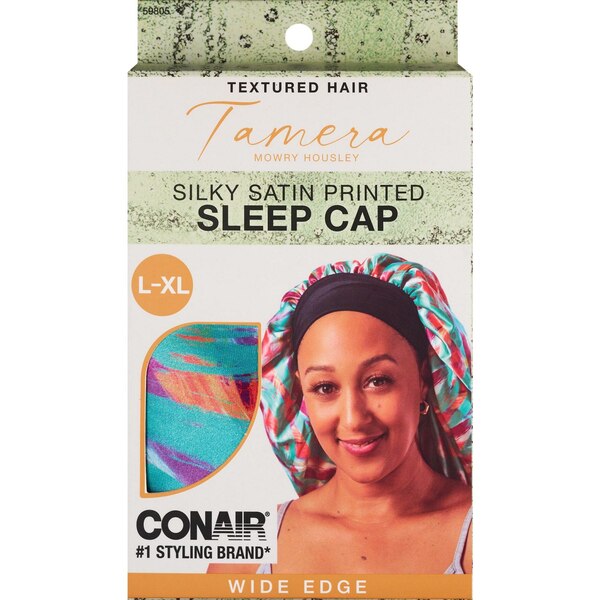 Conair Tamera Textured Hair Silky Satin Printed Sleep Cap, L-XL