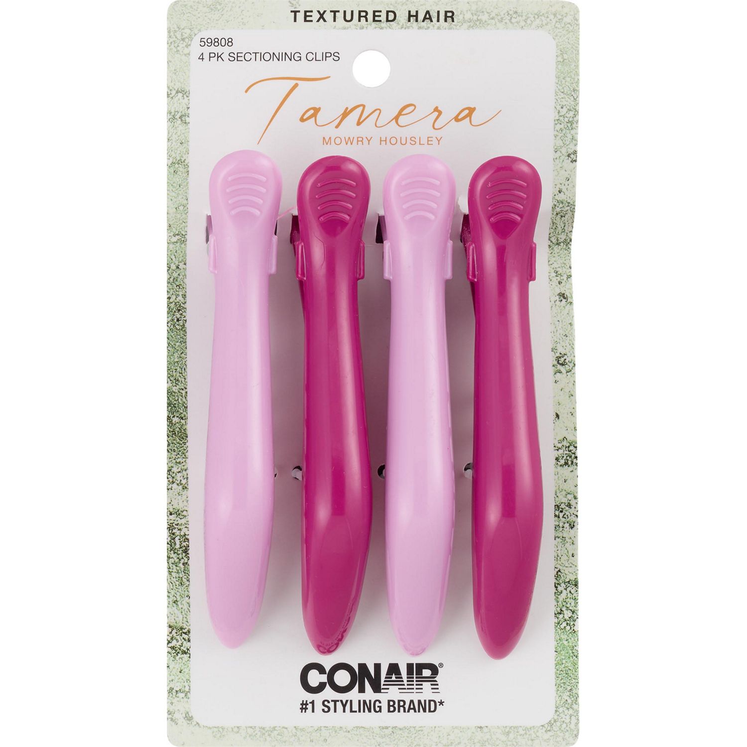 Conair Tamera Textured Hair Sectioning Clips, Pink, 4 CT
