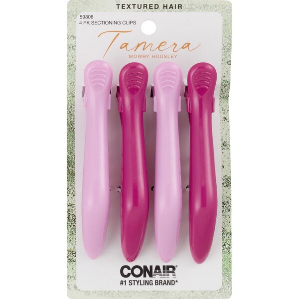 Conair Tamera Textured Hair Sectioning Clips, Pink, 4 CT