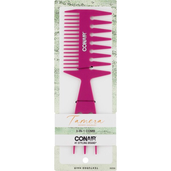 Conair Tamera Textured Hair 3-In-1 Comb, Pink