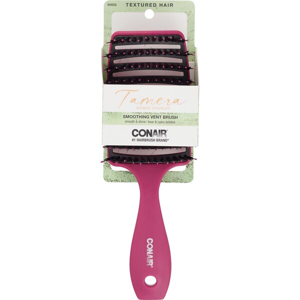 Conair Tamera Textured Hair Smoothing Vent Brush, Pink