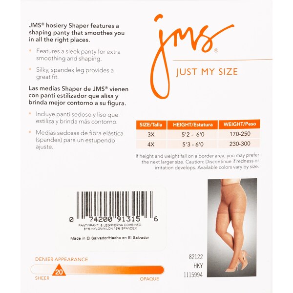 Just My Size Sheer Toes Pantyhose Shaper Size 4X Jet Black