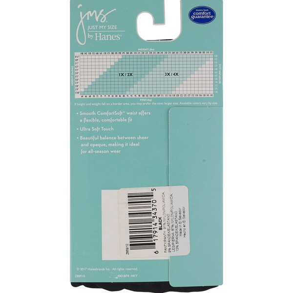 Just My Size Seasonless Tights, Black 3x