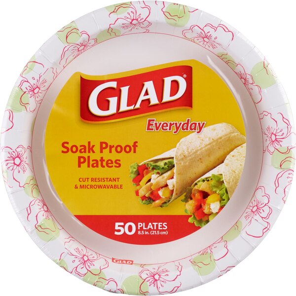 Glad 8.5 Inch Paper Plates, Pink Flower, 50 ct