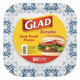 Glad 10 Inch Square Soak Proof Disposable Paper Plates, Victorian Print Pattern, Blue, 50 CT, thumbnail image