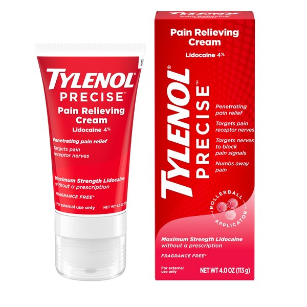 Tylenol Precise - Crema con lidocaína al 4% para aliviar dolores, máxima potencia, 4 oz