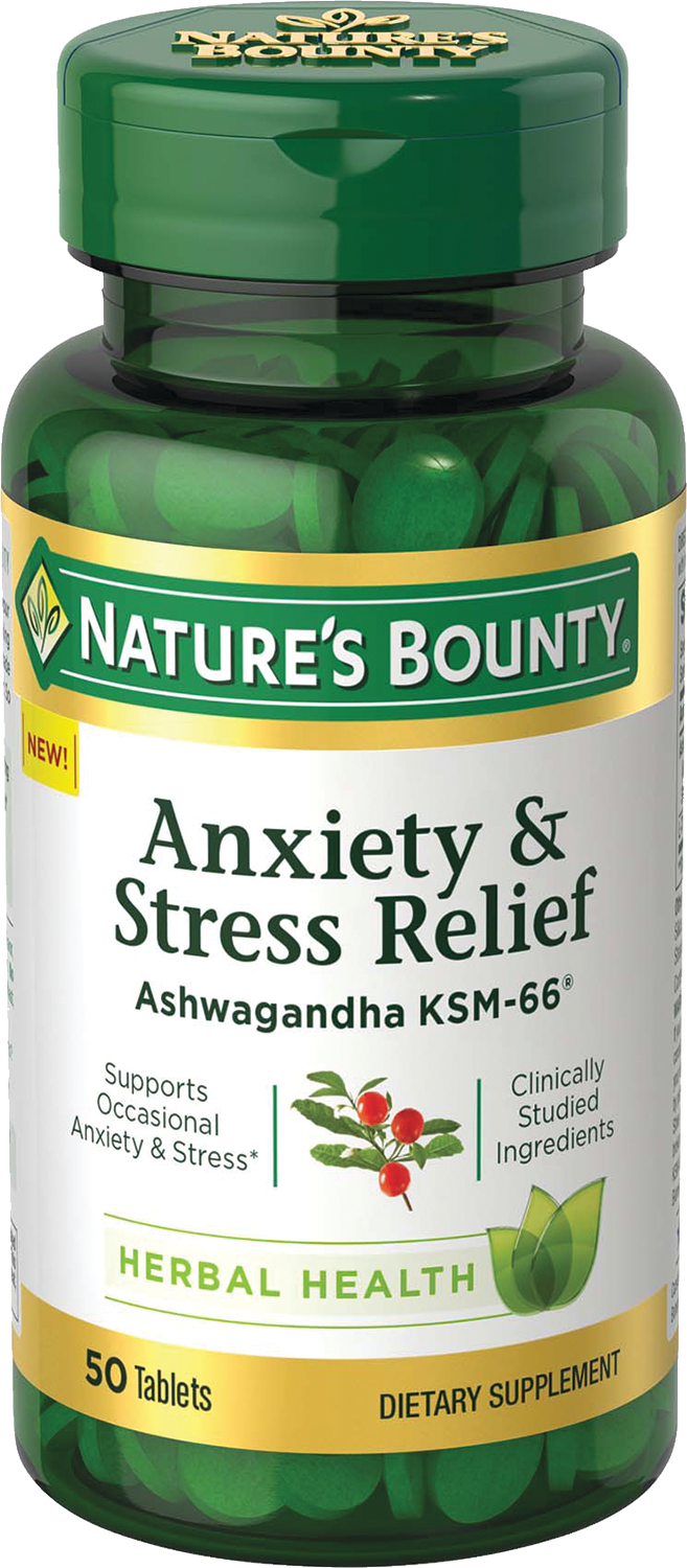 Nature's Bounty - Alivio para la ansiedad y el estrés, ashwagandha, KSM-66*, 50 u.