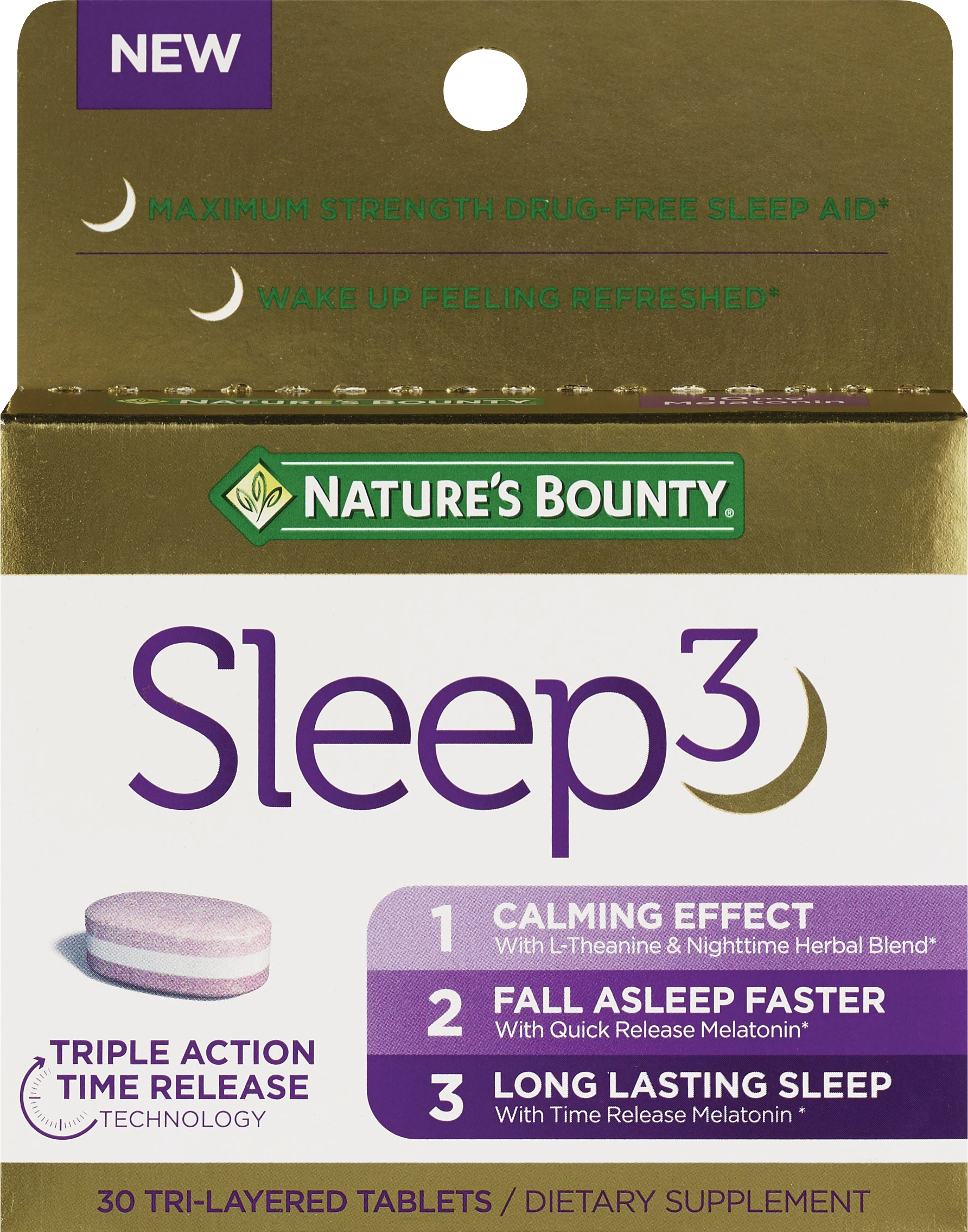 Nature's Bounty Sleep3 - Cápsulas para dormir de tres capas, 30 u.