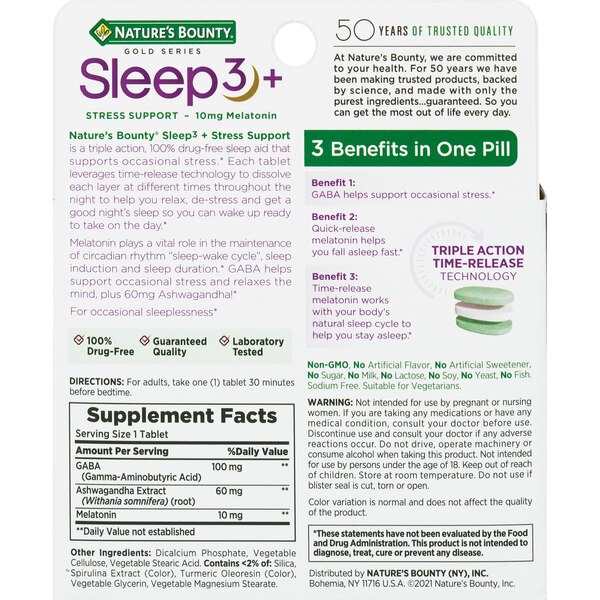 Nature's Bounty Sleep3 + Stress Support Tri-Layer Tablets, 28 CT