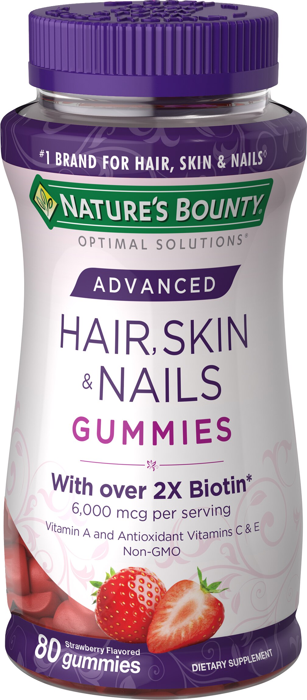 Nature's Bounty Advanced - Suplemento dietario en gomitas para la salud del cabello, la piel y las uñas, biotina de 6000 mcg, sin GMO, 80 u.