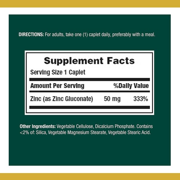 Nature's Bounty Zinc Immune Health Caplets, 50 mg