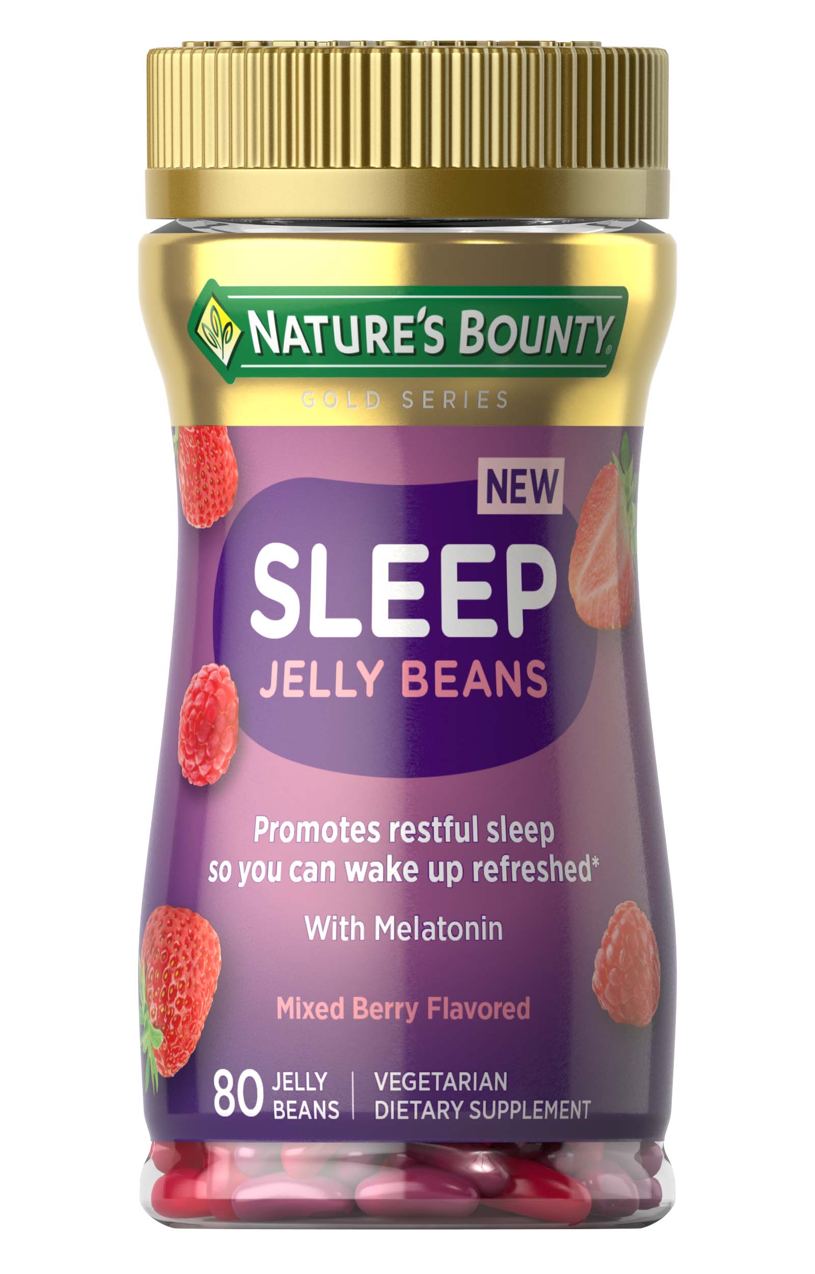 Nature's Bounty Sleep Jelly Beans - Suplemento dietario con melatonina en gomitas para conciliar el sueño, sabor Mixed Berry, 80 u.