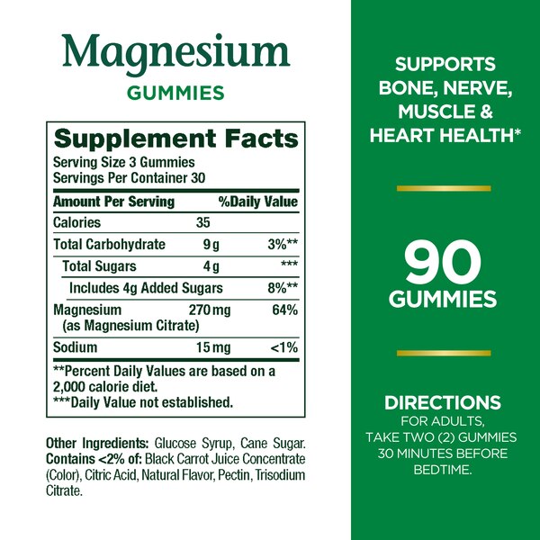 Nature's Bounty Magnesium Citrate 270mg, Raspberry Gummies, 90 CT