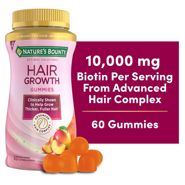 Nature's Bounty Optimal Solutions Hair Growth Gummies, 60 CT