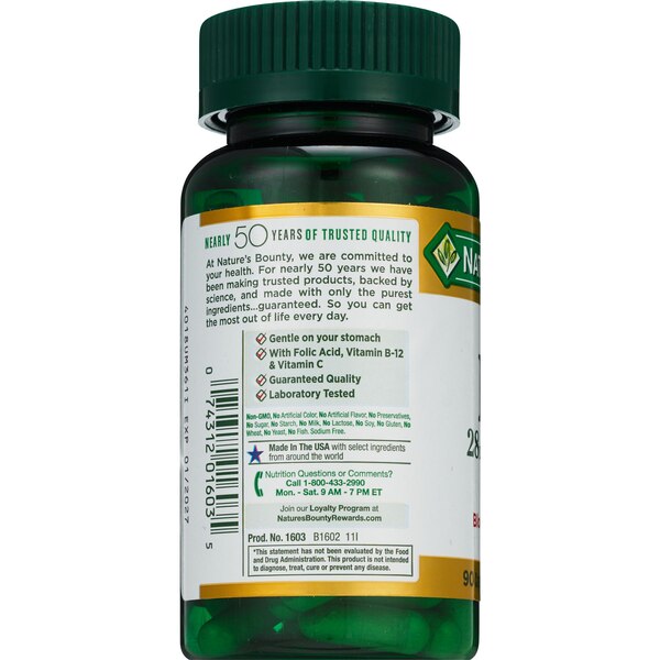 Nature's Bounty Gentle Iron Capsules, 28 Mg, 90 CT