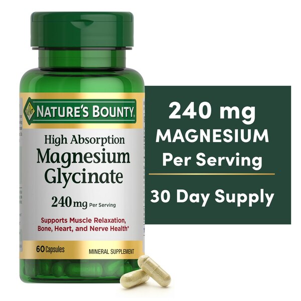 Nature's Bounty Magnesium Glycinate 240mg, Capsules, 60 CT