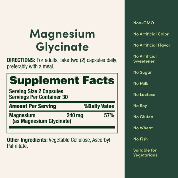 Nature's Bounty Magnesium Glycinate 240mg, Capsules, 60 CT