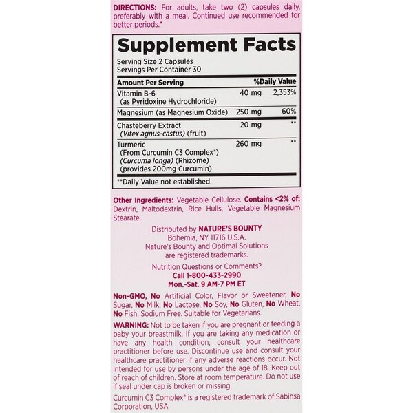 Natures Bounty Optimal Solutions Advanced PMS Relief Capsules, 30 CT