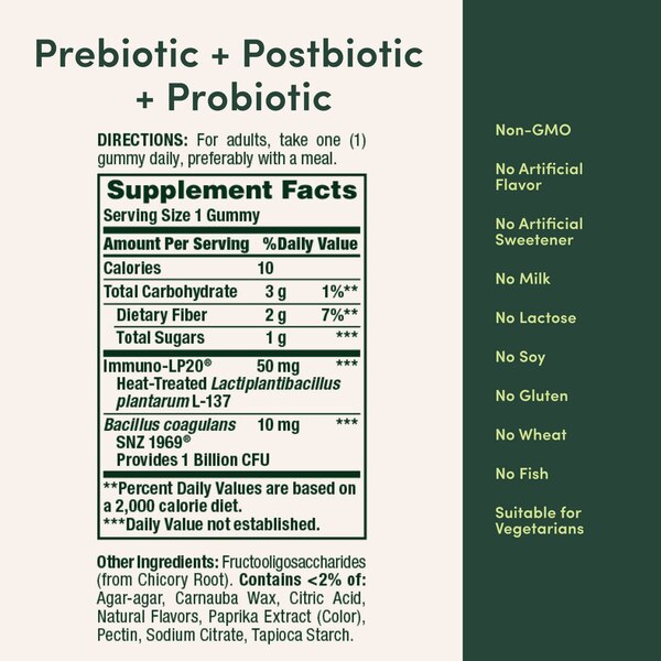 Nature's Bounty Prebiotic + Postbiotic + Probiotic Gummies, 30 CT