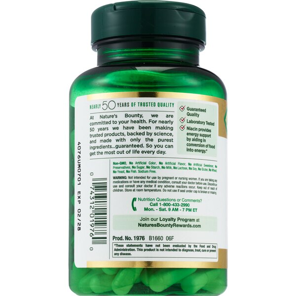 Nature's Bounty Flush Free Niacin Capsules 500mg, 120CT