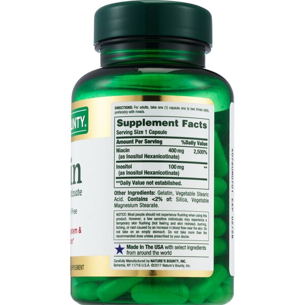 Nature's Bounty Flush Free Niacin Capsules 500mg, 120CT