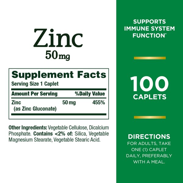 Nature's Bounty Zinc Immune Health Caplets, 50 mg