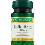 Nature's Bounty Folic Acid Tablets 800mcg, 250CT, thumbnail image