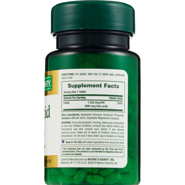 Nature's Bounty - Ácido fólico en tabletas, 800 mcg, 250 u.