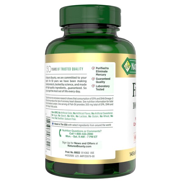 Nature's Bounty - Cápsulas blandas con aceite de pescado, 1000 mg, 145 u.