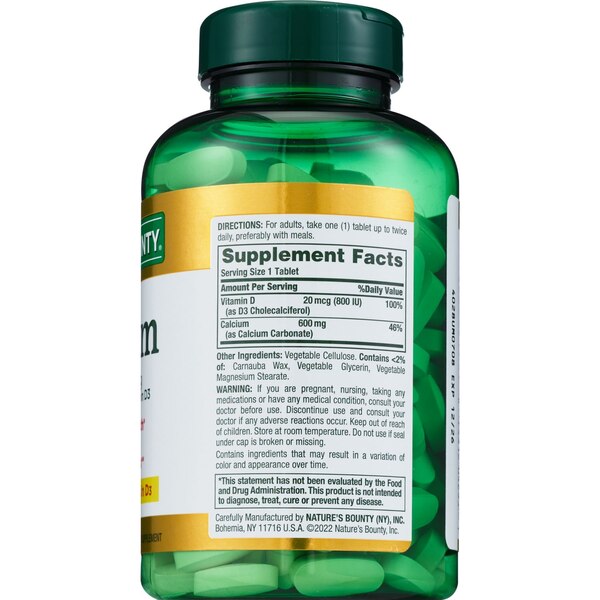 Nature's Bounty Calcium 600 + Vitamin D3 Tablets, 600 Mg, 250 CT
