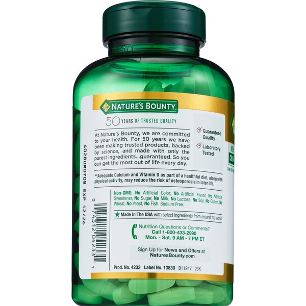 Nature's Bounty Calcium 600 + Vitamin D3 Tablets, 600 Mg, 250 CT