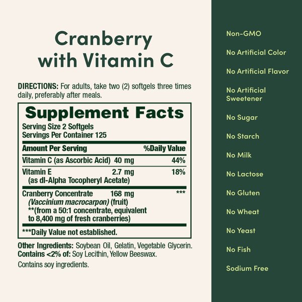 Nature's Bounty Cranberry Plus Vitamin C Softgels 4200mg