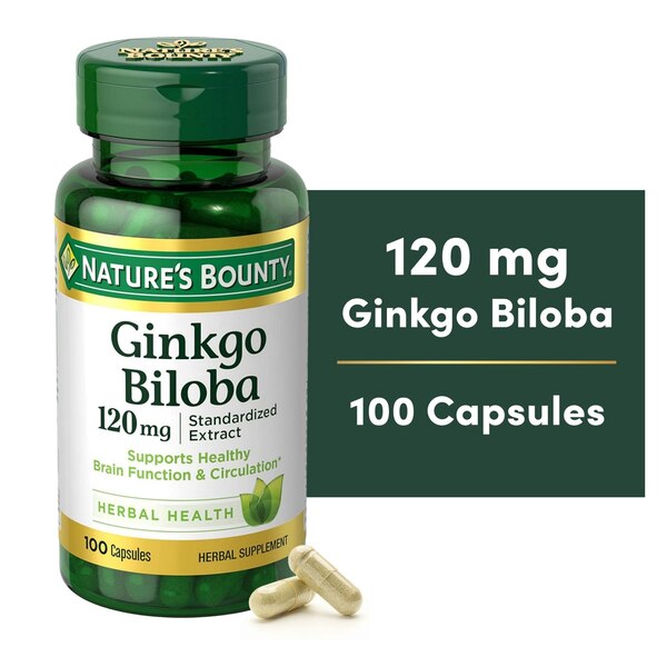 Nature's Bounty - Cápsulas de extracto estandarizado de ginkgo biloba, 120 mg, 100 u.