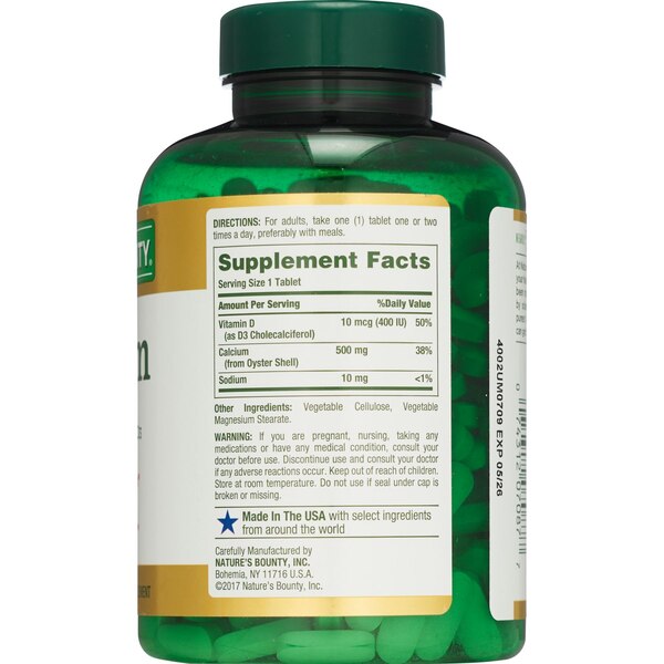Nature's Bounty Calcium With Vitamin D3 Tablets, 500 mg, 300 CT