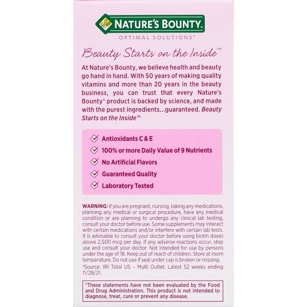 Nature's Bounty Optimal Solutions Hair, Skin and Nails Tablets, 60CT