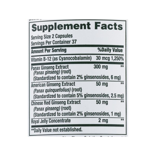 Nature's Bounty Ginseng Complex Plus Royal Jelly Capsules, 75CT