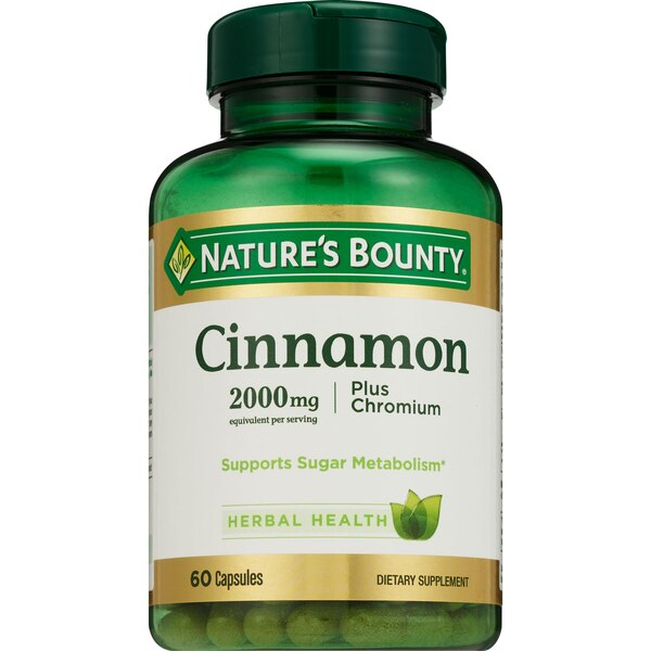 Nature's Bounty Cinnamon Plus Chromium - Suplemento dietario en cápsulas, 2000 mg, 60 u.