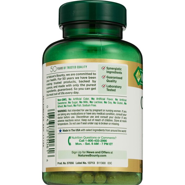 Nature's Bounty Cinnamon Plus Chromium - Suplemento dietario en cápsulas, 2000 mg, 60 u.