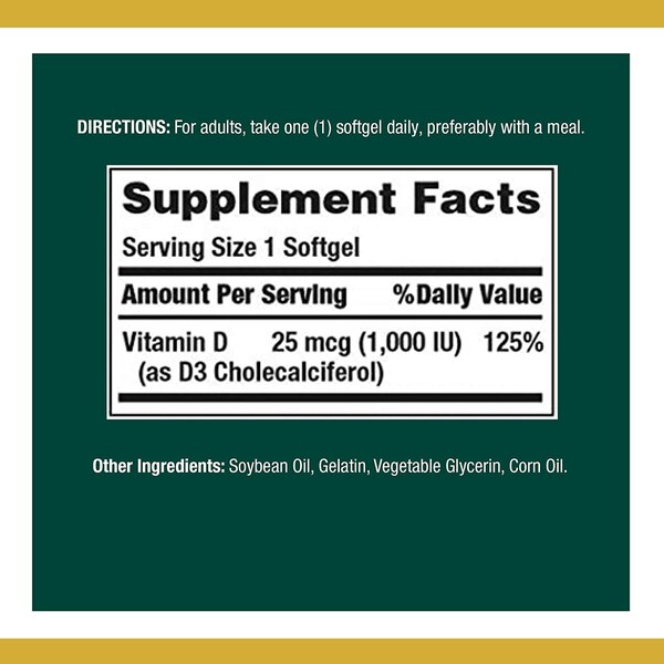 Nature's Bounty Vitamin D3  Rapid Release Softgels, 25 mcg