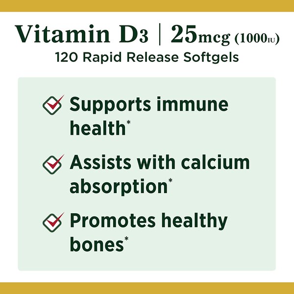 Nature's Bounty Vitamin D3  Rapid Release Softgels, 25 mcg
