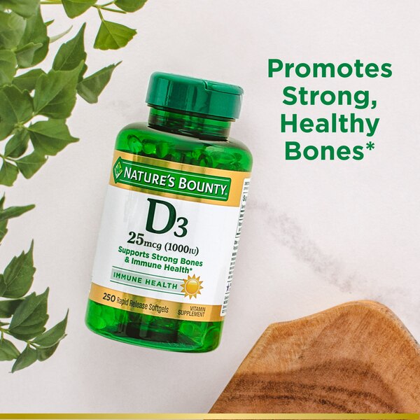 Nature's Bounty Vitamin D3  Rapid Release Softgels, 25 mcg