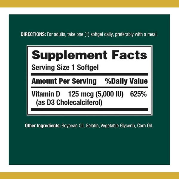Nature's Bounty Vitamin D3 Immune Health 125mcg (5000 IU) Softgels, 150 CT