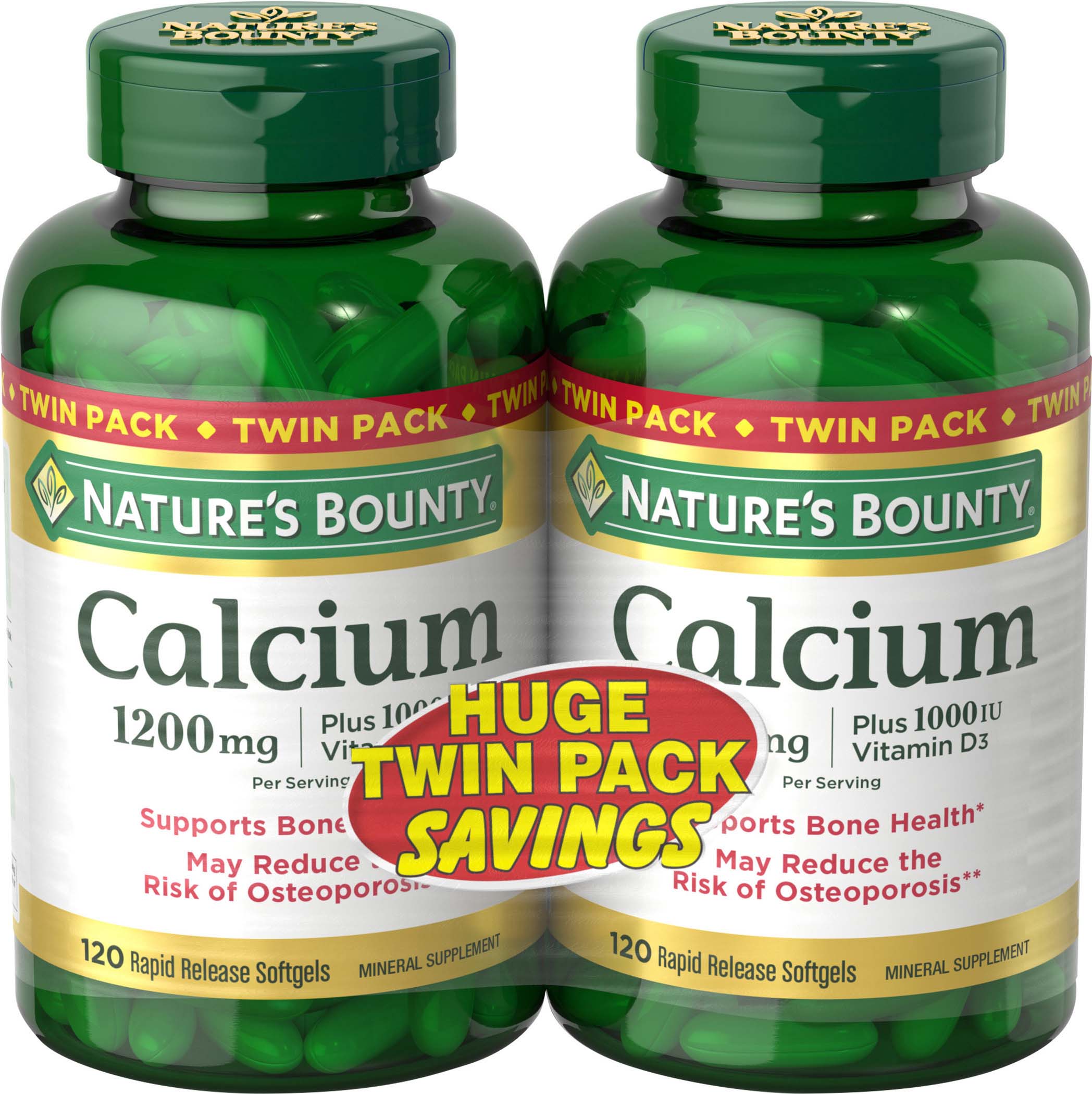 Nature's Bounty - Cápsulas blandas con 1200 mg de calcio más 1000 IU de vitamina D3, 240 u.