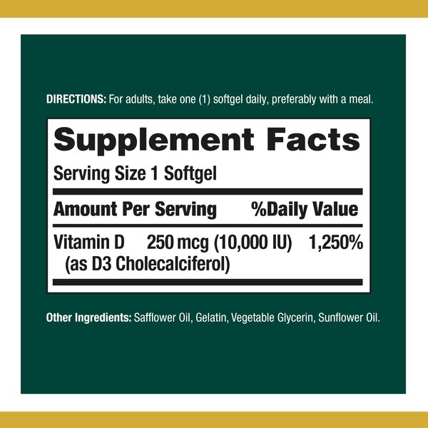 Nature's Bounty Vitamin D3 Immune Health 10,000 IU Softgels, 72 CT