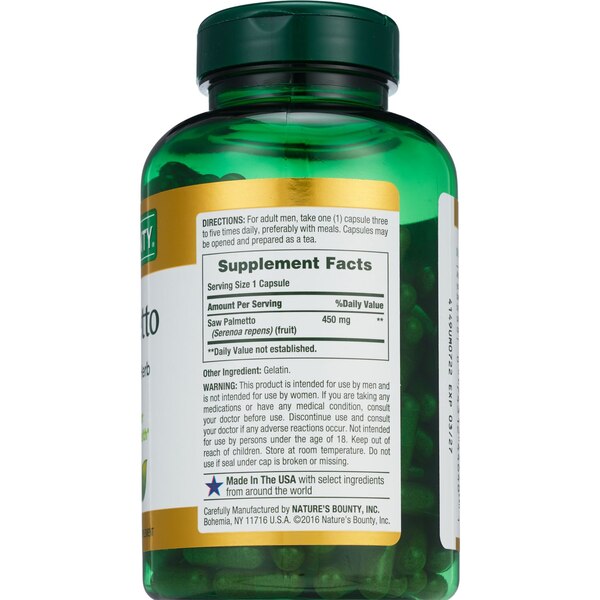 Nature's Bounty - Saw Palmetto natural en cápsulas, 450 mg, 250 u.
