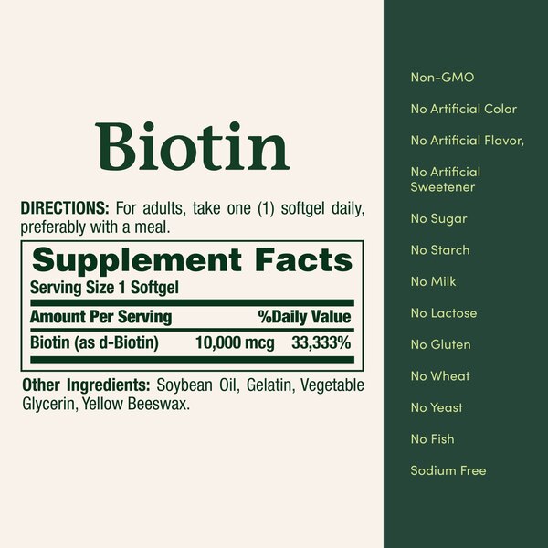 Nature's Bounty Biotin Softgels 10,000mcg