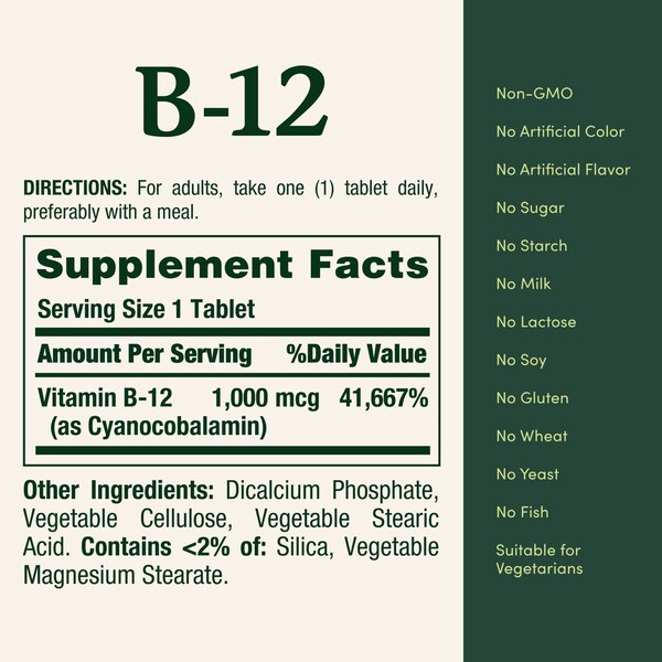 Nature's Bounty Vitamin B-12 Coated Tablets, 1000 mcg, 200 CT