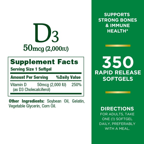 Nature's Bounty Vitamin D3 Immune Health 50mcg (2000 IU) Softgels